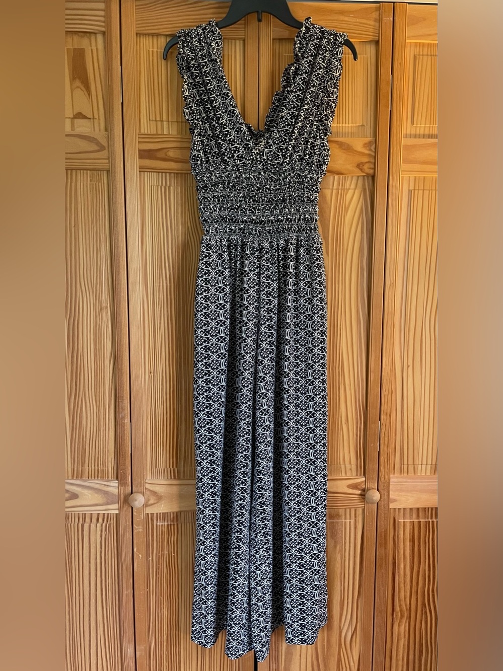 Max Studio Black and White Printed Smocked Romper
